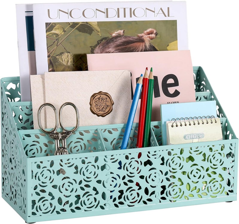 DINGTAI Modern Countertop Organizer, Desk Accessories - Organizer for Bills, Letters, Papers - Mail Sorter, Pencil Holder (Blue) - Image 1
